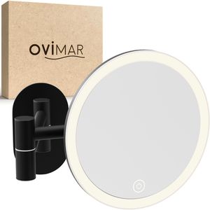 ovimar Kosmetikspiegel Leinoya, dimmbare Beleuchtung, schwarz, 5-fach Vergrößerung, zum Kleben, Ø Spiegel 17,9 cm