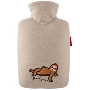 Hugo-Frosch Wärmflasche Klassik Feel Good, 1,8 Liter, beige, aus PVC, mit abnehmbarem Fleecebezug