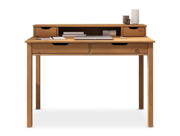 IDIMEX Schreibtisch Raul mit 4 Schubladen aus Massivholz, Eiche Farben - Bürotisch mit Stauraum und Nische, Home-Office-Schreibtisch, PC-Tisch mit Aufsatz
