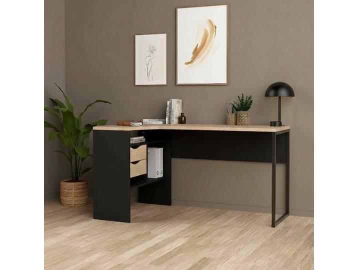 Moire - Bureau\, 145x81x77h cm Noir\, 2 Tiroirs