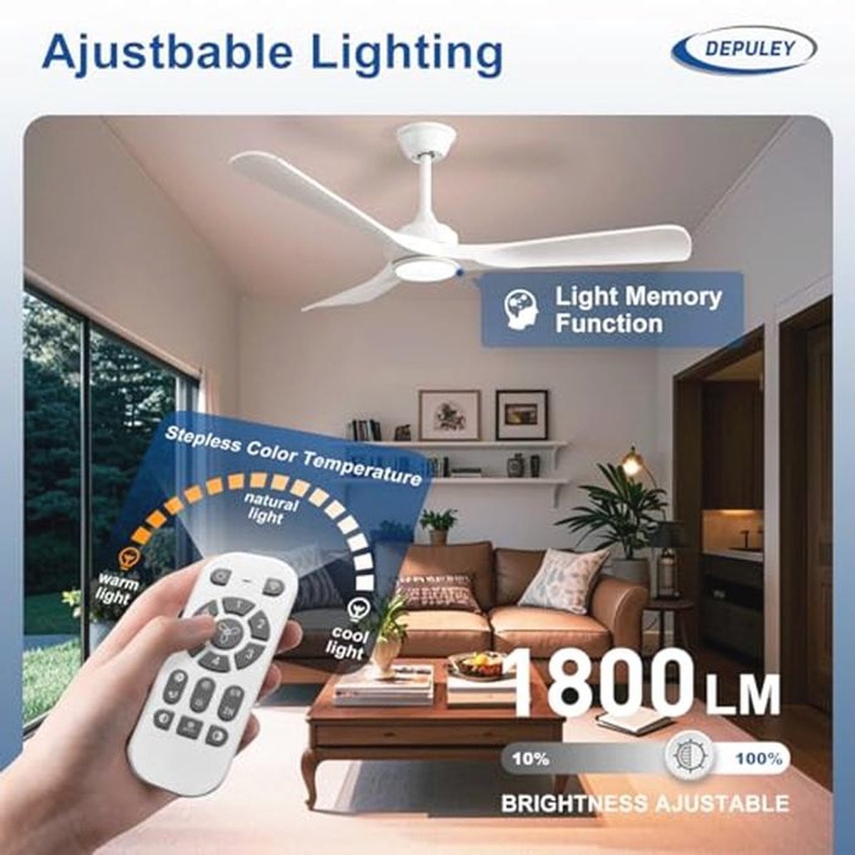Rechthoekige Vleugelwiel Ventilator met Verlichting - 132 cm