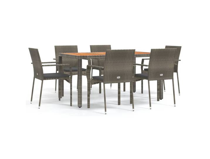 vidaXL 7-tlg. Garten-Essgruppe mit Kissen Grau Poly Rattan