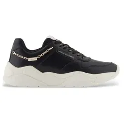 A|X Armani Exchange für Damen. XW001617AF17443MC005 Leder Turnschuhe Equip schwarz (37), Wohnung, Schnürsenkel, Lässig