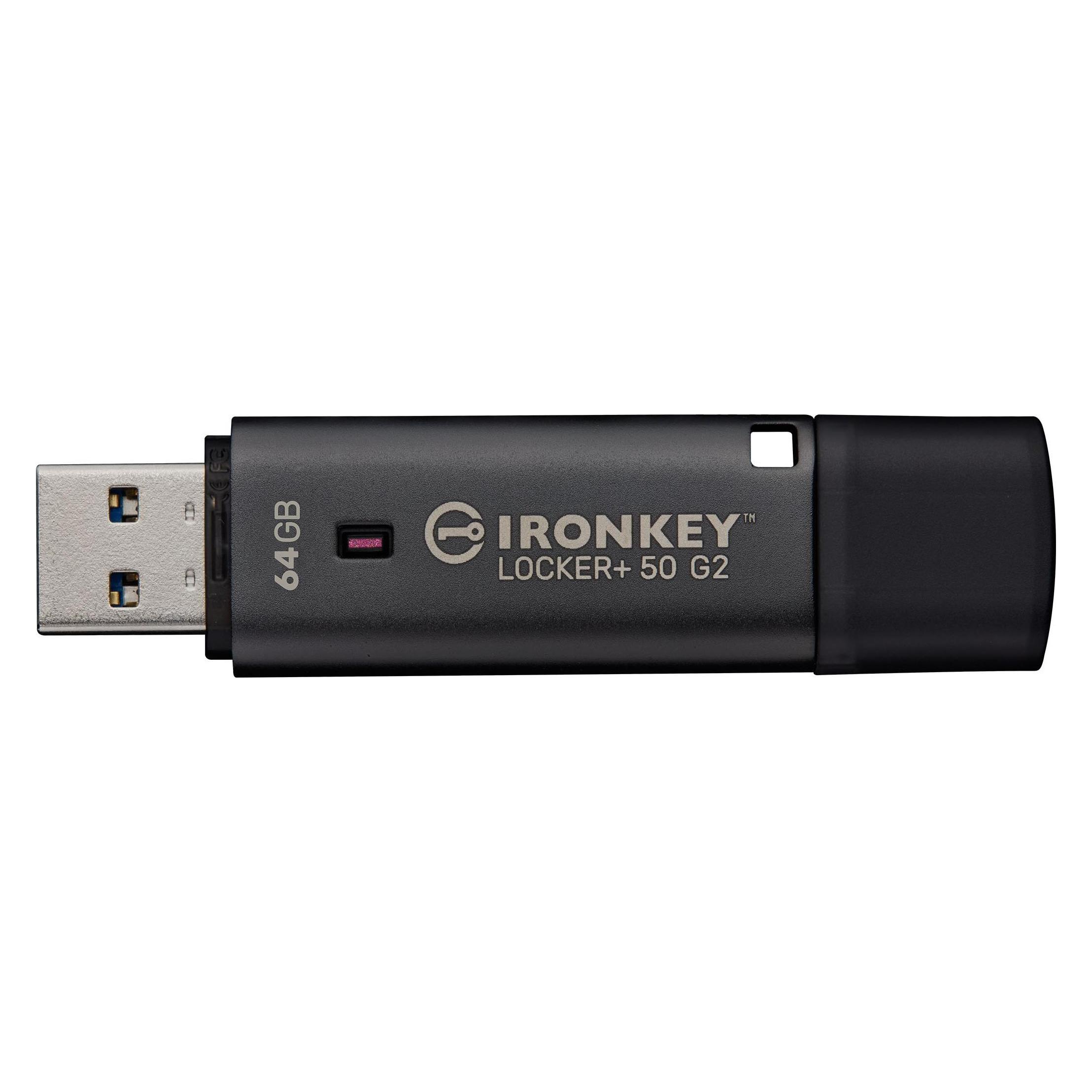 Kingston IronKey Locker+ 50 G2/64GB/USB 3.2 Gen 1 (5Gb/s)/USB-A/Černá (64 GB, USB-A) (IKLP50G2/64GB)