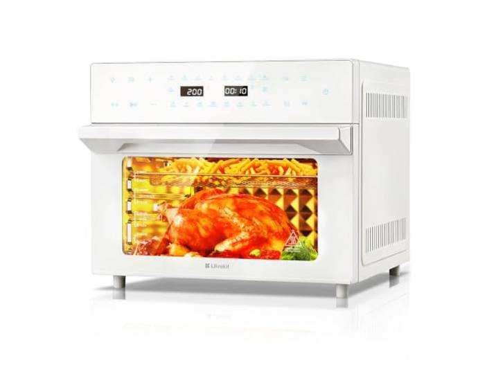 LLIVEKIT 30L Heißluftfritteuse XXL, Minibackofen Umluft mit 20 Programme 9 Zubehör, Mini Backofen mit LED-Touchscreen, Airfryer Oven ohne Öl mit Sichtfenster, Zwei Kochmodi, Rezeptbuch, 80°C-230°C