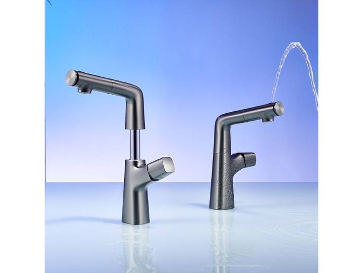 Robinet de lavabo à hauteur réglable avec fonction extractible, robinet froid et chaud rotatif pour évier de salle de bains
