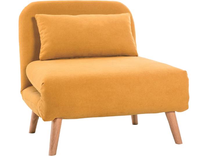 Skandinavischer Schlafsessel mit senfgelbem Stoffbezug AMIKO