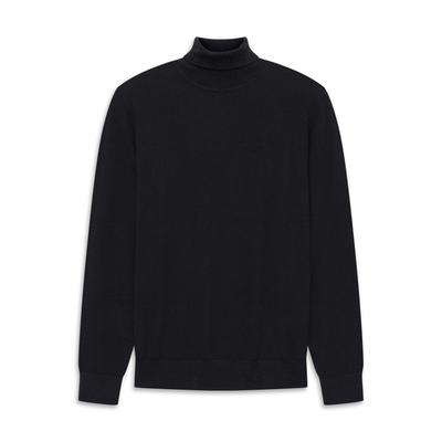 Rollkragenpullover BUGATTI "Regular Fit", Herren, Gr. M, schwarz (390, marine), 95% Baumwolle, 5% Kaschmir, unifarben, regular fit, ohne Ausschnitt, Pullover Rollkragenpullover, Regular Fit Baumwolle-Kaschmir