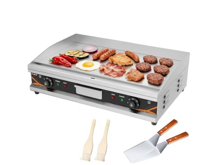 DULNICE Plancha Électrique Professionnelle en Acier Inox 73x47cm\, 4400W Commerciale Plancha Electrique de Cuisson Grill Lisse\, Thermostat Réglable 50 à 300°C\, Grill de Table pour Restaurant