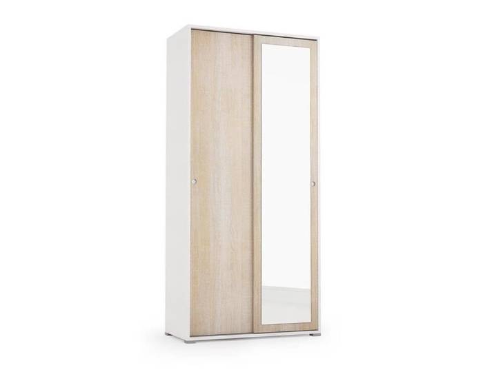 ARMOIRE BLANCHE ET CHÊNE AVEC PORTE MIROIR ET PORTE-MANTEAU