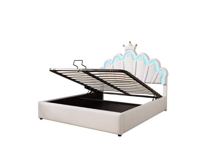 Rutaqian Funktionsbett 140*200cm Flachbett, Polsterbett, verstellbare Ambiente-Beleuchtung