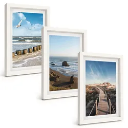 BILDER SET 3er Set - 20x30 cm Weißer Rahmen - Strandwellen, Himmelsbrücke, Spaziergang