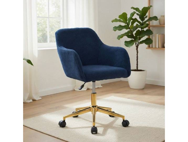 CollaHausse Chaise Bureau Pivotante Teddy Réglable Pieds Dorés Bleu Foncé