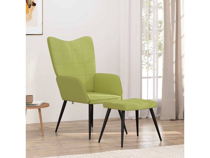 furnicato Relaxsessel mit Hocker Grün Stoff, Bequemer Loungesessel mit weicher Polsterung und stabilen Holzbeinen