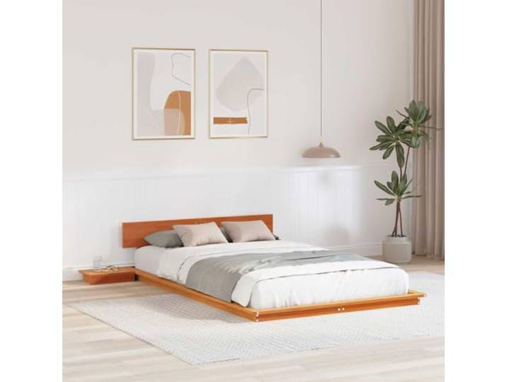 Bodenbettgestell mit Nachttisch modernes Design 120 x 200 cm Braun Bettgestell Braun 120x200 cm Holz Bodenbett mit Nachttisch Modernes Design Stabil Stilvoll Schlafzimmer