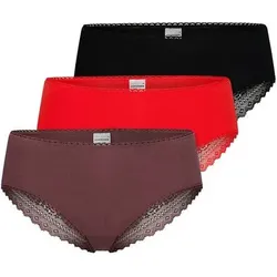 SCHIESSER Damen Brazilian-Slips, 3er Pack - 3Pack Brazilian, Stretch Cotton, uni, Größe S in Rot Rot