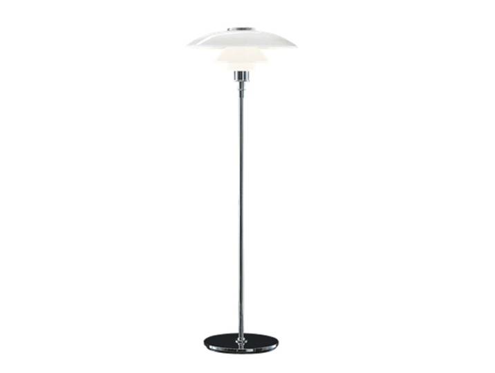 LOUIS POULSEN lampadaire PH 4 1/2 - 3 1/2 (Chrome extra brillant - Verre opalin souflé et métal)