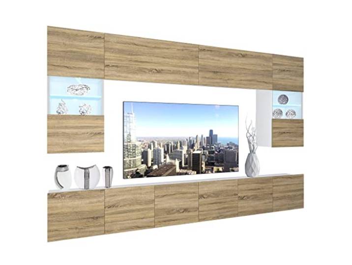 BELINI Wohnwand Schrankwand NEX 1 mit LED-Beleuchtung, Sonoma Eiche Vollausstattung Wohnzimmer-Set Moderne Schrankwand Anbauwand TV-Schrank