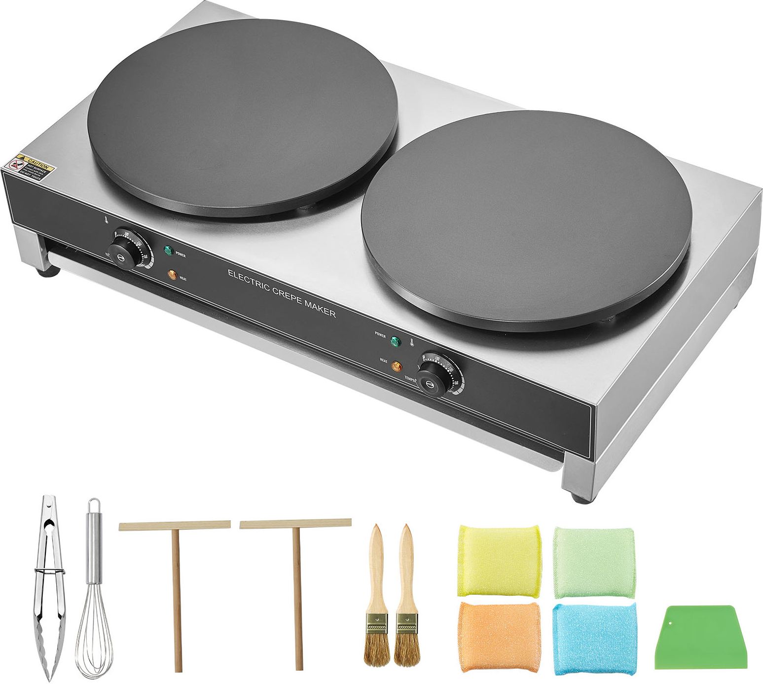 SucceBuy Elektrischer Crêpe-Maker von , Doppelkopf, 6000 W, antihaftbeschichteter Edelstahl, runder Tischherd für Müsli , Kein Stecker