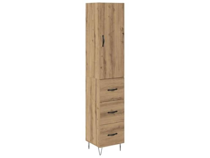 Highboard Artisan-Eiche 34,5 x 34 x 90 cm Holzwerkstoff Schrank Holzwerkstoff, Metallbeine, matte Griffe, Regalbretter, Wandbefestigung, Bar-Griffe, Montageanleitung