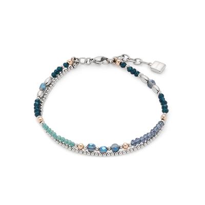 Edelstahlarmband LEONARDO "Natalina", bunt (edelstahlfarben, roségoldfarben, blau, grün, türkis), Armbänder, Damen, 20cm, Edelstahl, Edelstahlarmband, mit Glasperle