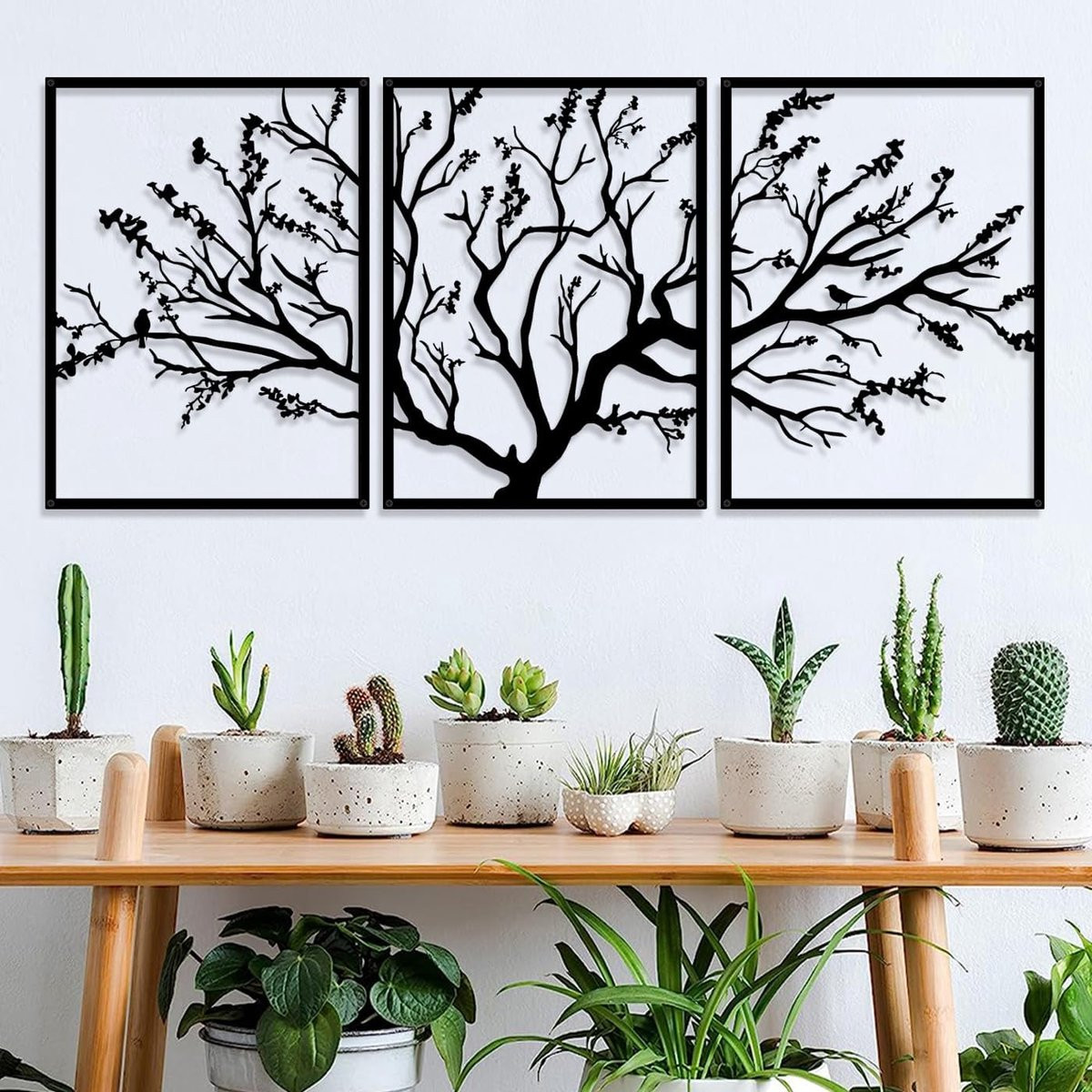 Metalen wanddecoratie Tree Of Life - 3 panelen - Moderne boomtak ornament voor sfeervolle muurdecoratie
