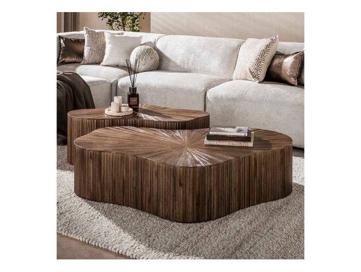 alesvelt Couchtisch VINCENZO GRANDE Organische XL-Blocktische aus Teak (2er-Set), XL Format 140x85x33cm Teakholz Skulptural