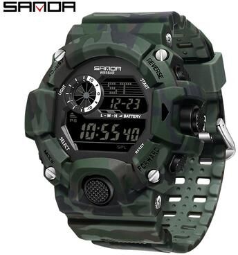 DynamicDeals Waterproof Luminous Electronic Watch, Students Digital Watches, Fashion Military Multifunctional Date Alarm Clock green Black