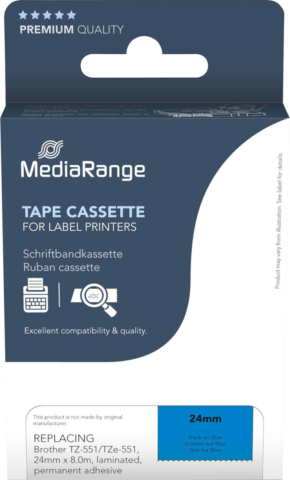 MediaRange MRBTZ551 Labelband voor Brother TZ-551/TZe-551, 24mm x 8m, Zwart