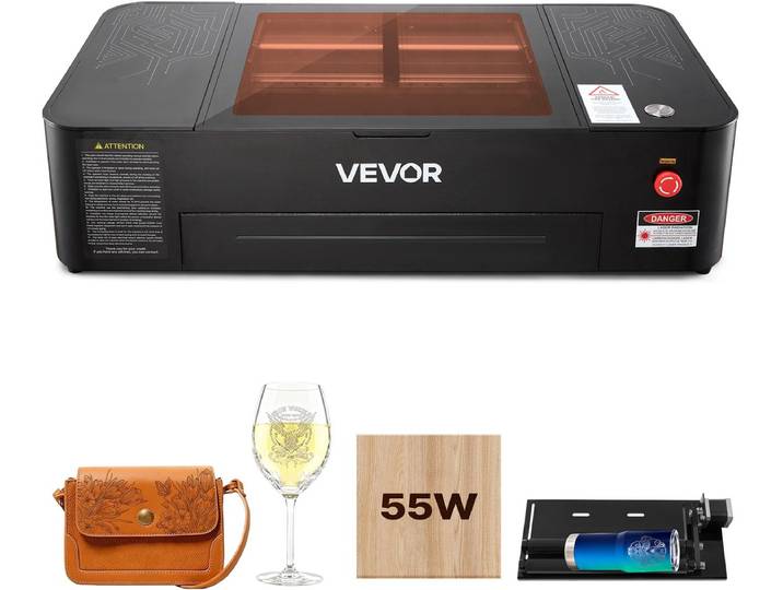 VEVOR Co2-Lasergraveermachine 55w\, Lasersnijmachine 500x300 mm\, Tafelmodel met 16 Mp-Camera\, Waterpomp En Roterende As\, Compatibel met Lightburn\, Coreldraw En Rdworks\, voor Hout\, Acryl En Glas