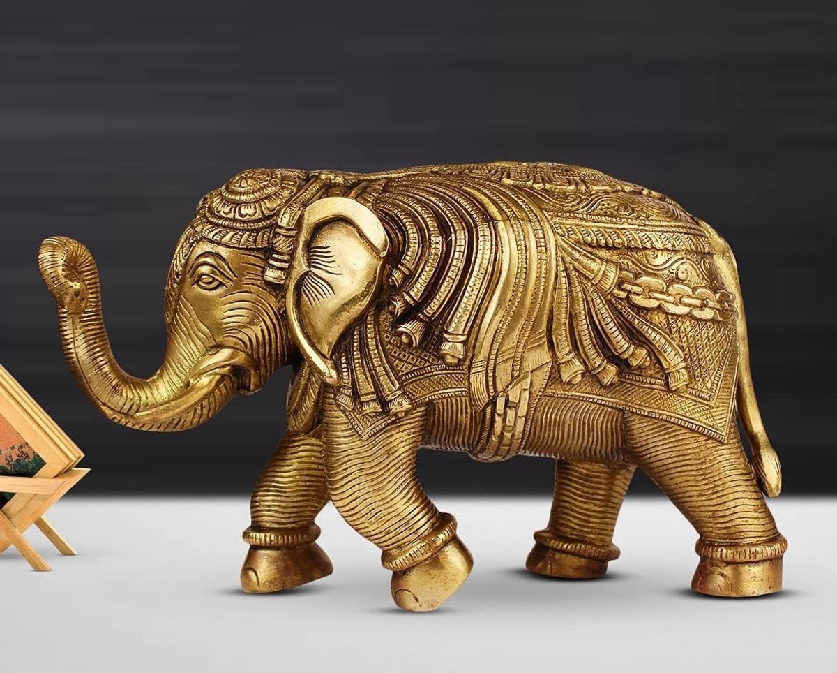 Handgemaakt Messing Olifant Decoratie Beeld - Goud - 23 cm