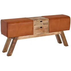 WOHNLING WL6.481 Design Turnbock Sitzbank aus Echtleder mit Schubladen 120x56x30 cm Braun