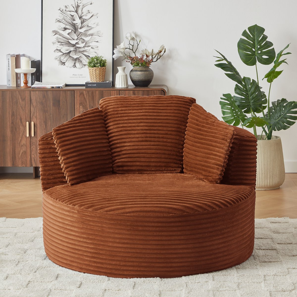 MODENUIT Fauteuil Rond met Diepe Zitting en Ergonomische Rugleuning - Cord Oranje