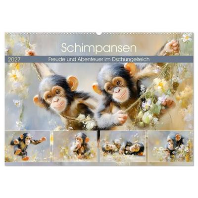Schimpansen. Freude und Abenteuer im Dschungelreich (Wandkalender 2027 DIN A2 quer), CALVENDO Monatskalender