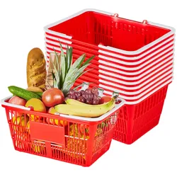 VEVOR Einkaufskorb, 12 Stk., 21 L, PE-Kunststoff-Tragekorb mit Griffen, Universalkorb, hält bis zu 9,07 kg, Picknickkorb für Lebensmittel, Einzelhandel, Geschäfte, Supermärkte, Heimgebrauch, rot