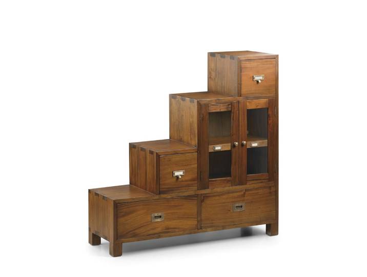 Meuble escalier 2 portes 4 tiroirs en bois marron L 100 cm