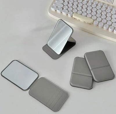 Uplifted Goods Foldable PU Leather Desktop Makeup Mirror Compact Portable grey