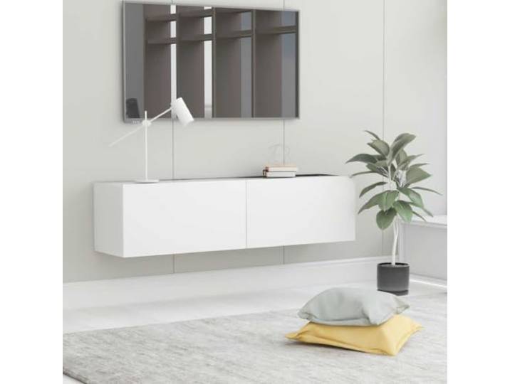 HEFZGDB TV-Schrank Weiß 120x30x30 cm Holzwerkstoff Wandmontage mit 2 Fächern und herunterklappbaren Türen für Aufbewahrung und einfache Reinigung