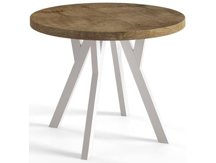 AlpiMeble Esstisch Ausziehbar OVO, 80-130cm, Stabile Beine, Lefkas Runder Tisch, Moderner Design, Wohnzimmertisch und Küchentisch, Stabile Konstruktion, Weiße Beine