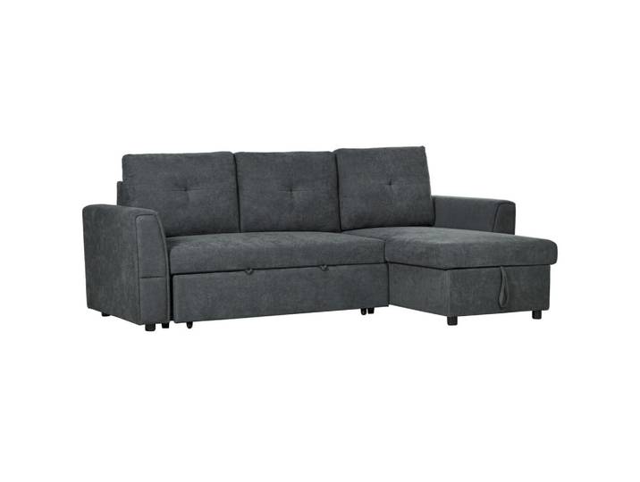 Homcom Schlafsofa Ecksofa mit Bettfunktion, 3 Sitzer Couch mit Stauraum, Dunkelgrau, Füllung: Schaumstoff,Schaumstoff, L-Form, 232x141 cm, Wohnzimmer, Sofas & Couches, Wohnlandschaften, Ecksofas