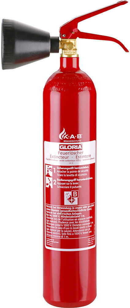 Kohlendioxid-CO2-Feuerlöscher, Inhalt 2 kg, mit Handhebel, Brandklasse B GLORIA