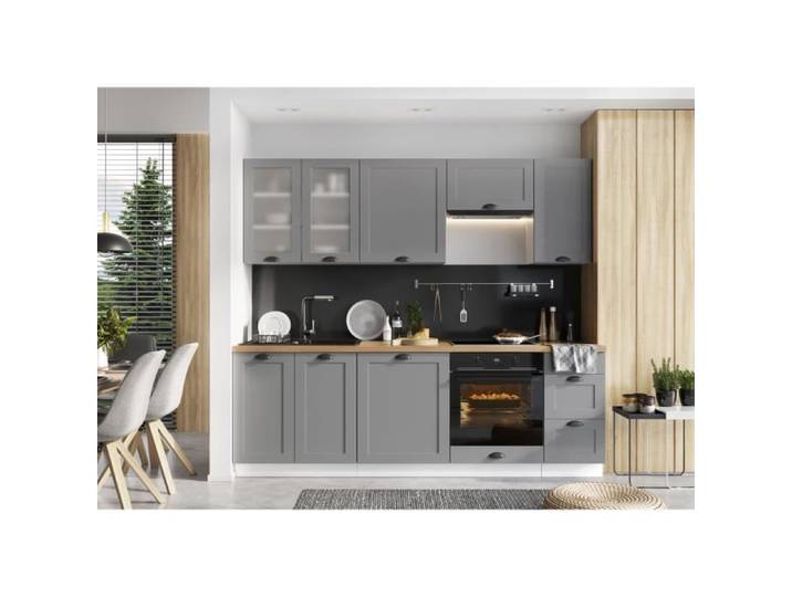 Cuisine complète VICTORIA 240 cm emplacement four et lave-vaisselle encastrable - gris