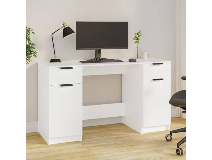SALE 2026  Bureau moderne compact Blanc - Bureau avec armoire latérale Blanc Bois d'ingénierie PRO919538945