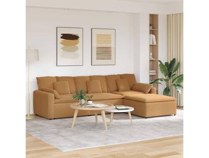 KGTKGTYER Modulares Sofa mit Fußhocker, Beige Stoff Lammofelloptik 4 modulare Teile, Flexibler Aufbau, Robuster Metallrahmen