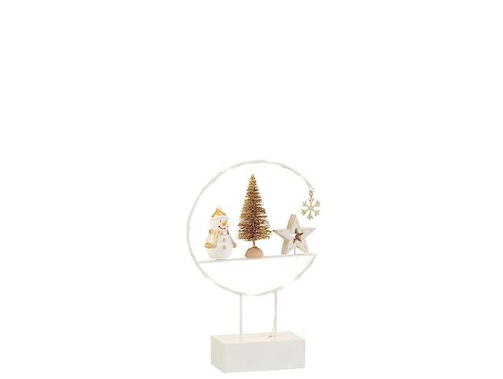 J-Line Semicirkel Op Voet+Led Sneeuwman Hout Wit/Goud