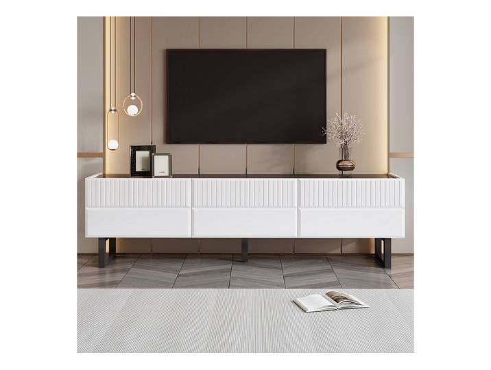 MC Star TV-Ständer mit drei Schubladen, niedriges TV-Möbelstück. Klassisches, (Schwarz-Weiß-Design. 170 x 35x 47 cm (Länge x Breite x Höhe)