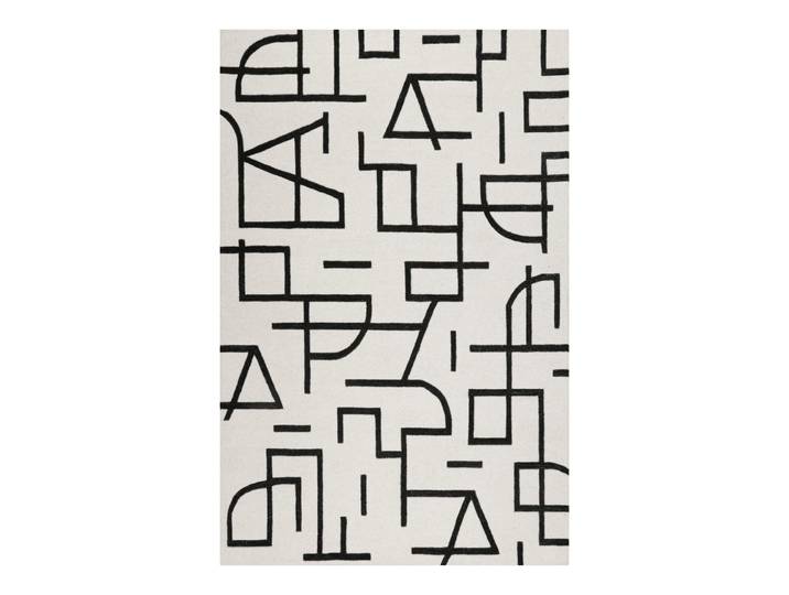 Tapis design graphique tufté pure laine ivoire et noir 70x140