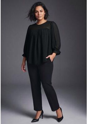 Plus Size Women's Gathered Sheer Blouse by Avenue in Black (Size 14)