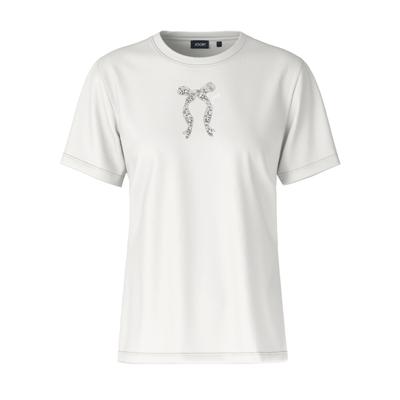 Rundhalsshirt JOOP "Tamme", Damen, Gr. 38, weiß (ecru), Jersey, Obermaterial: 100% Baumwolle, unifarben, normal, Rundhals, Shirts Rundhalsshirt, mit Glitzerschleife