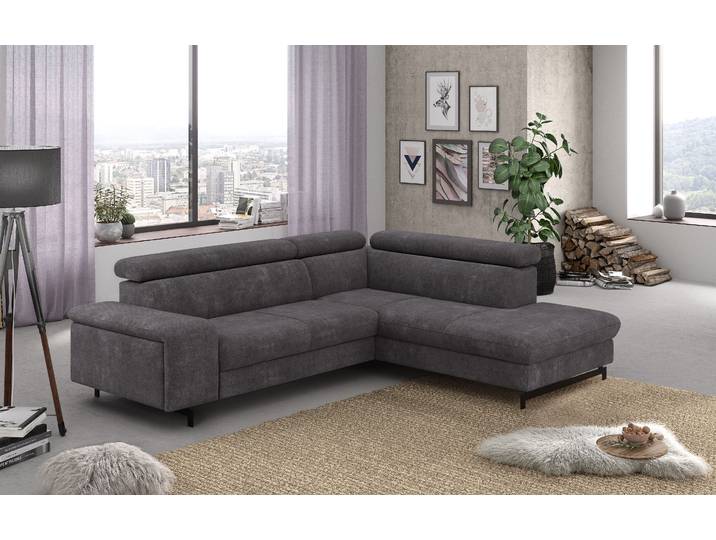 Ecksofa, Struktur, Grau (Graphite) 262×215 cm, Ottomane Rechts, Mit Kopfteilverstellung, Cotta